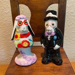 Day Of The Dead Bride & Groom Salt & Pepper Shaker Set, Sugar Skull S&P Shaker